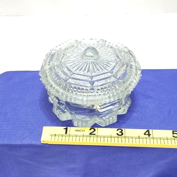 L.E. Smith Trinket Powder Box Pressed Glass Octagonal Design Clear Glass Vintage - Picture 12 of 13